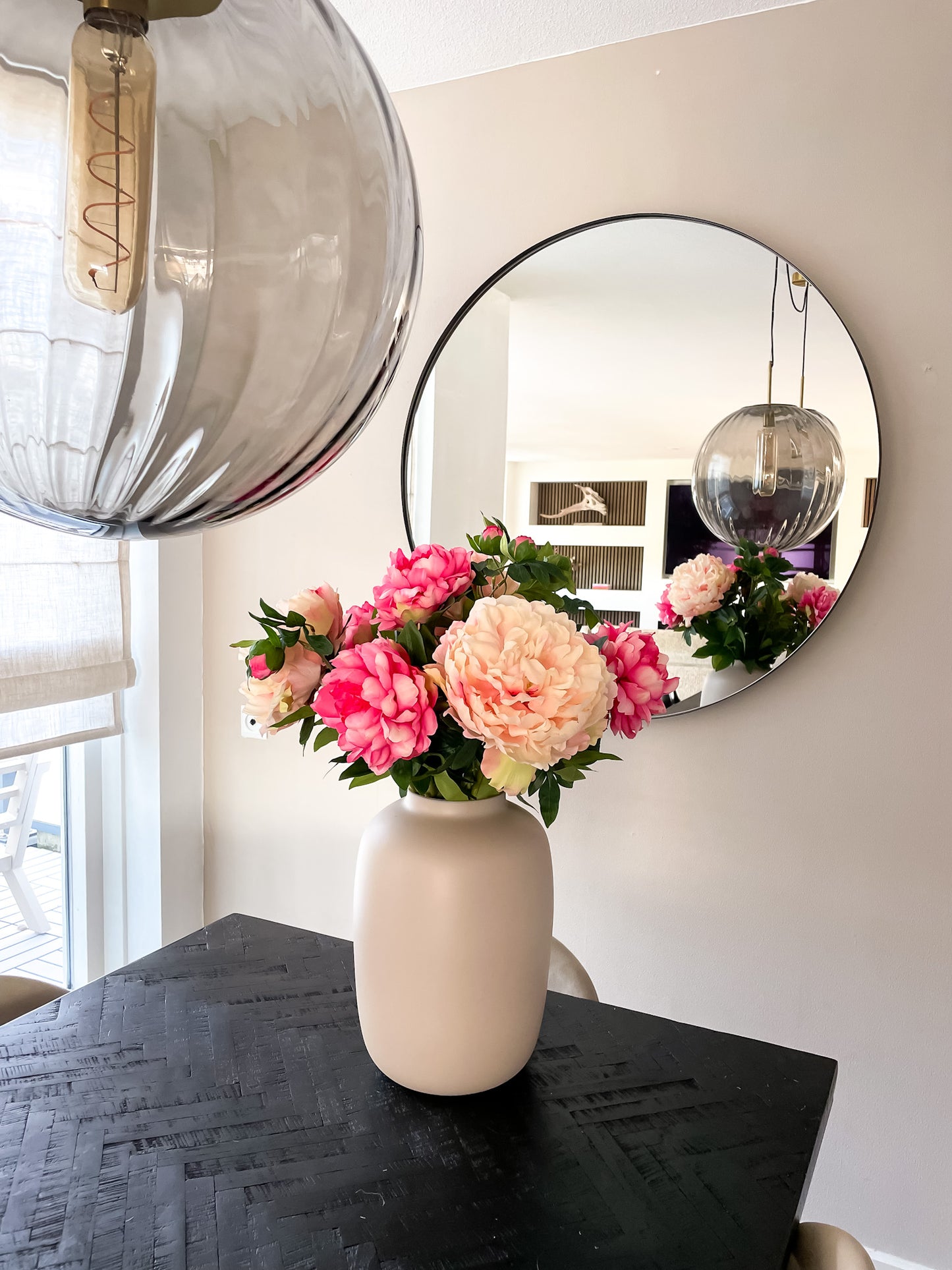 Zijden pioenrozen boeket met open bloem en knop – realistische kunstbloemen