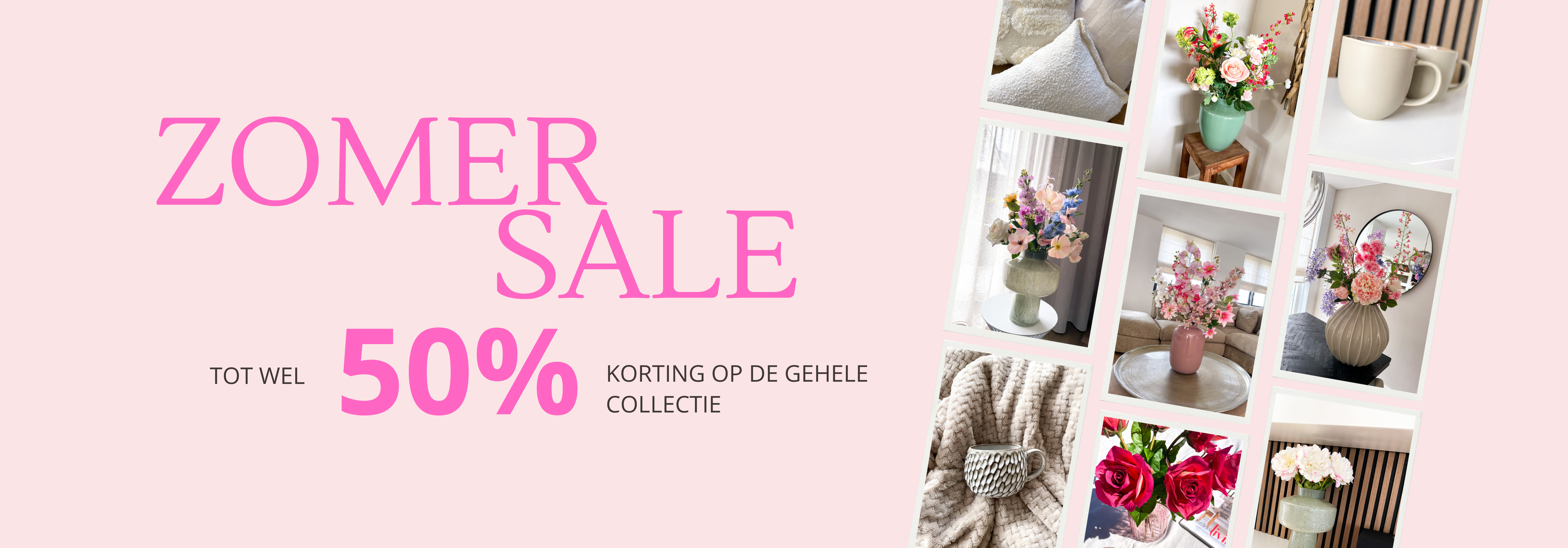 Hele hoge kortingen op zijden boeketten, bloemen en woonaccessoires