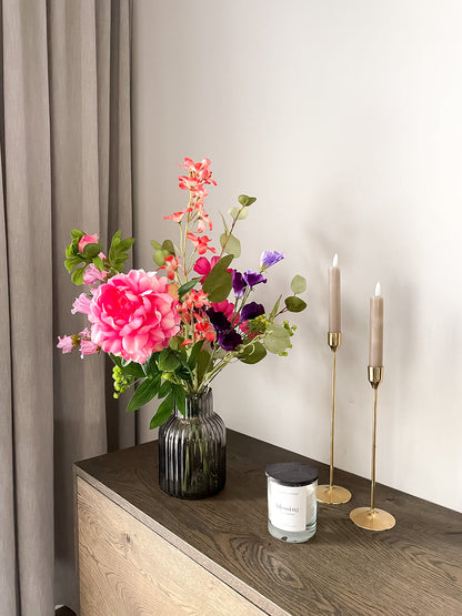 Kunstbloemen boeket Moederdag roze paars zijden bloemen met vaas interieur decoratie